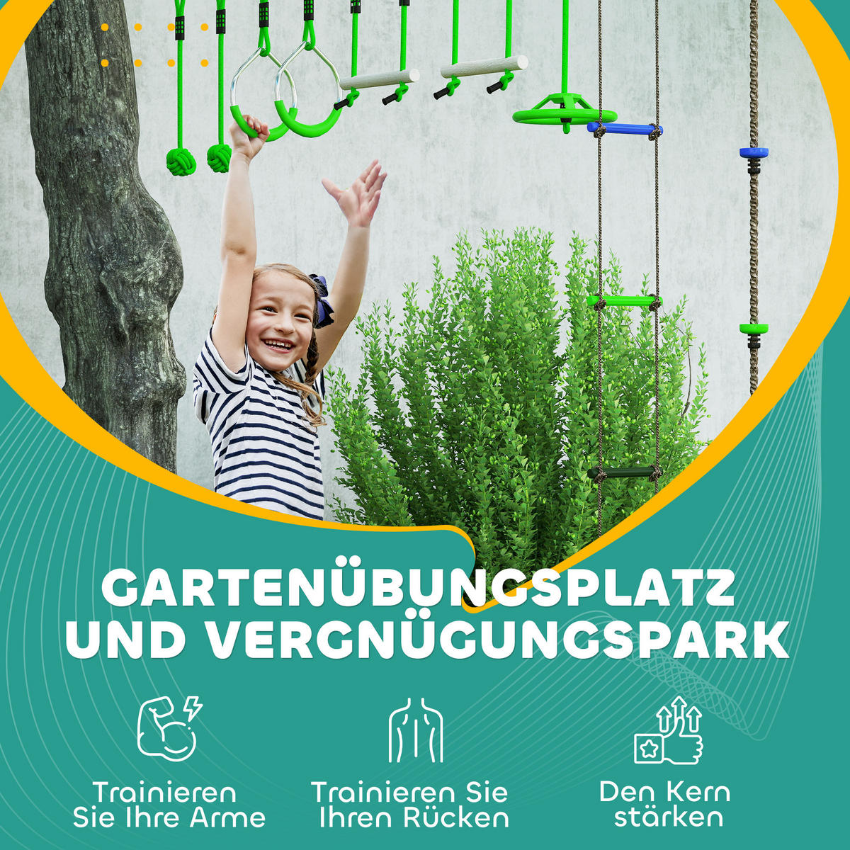 KINDER-KLETTERSEIL-SET, Grün, Kunststoff, Polyester - Grün, Kunststoff (5/1000cm) - AIYAPLAY