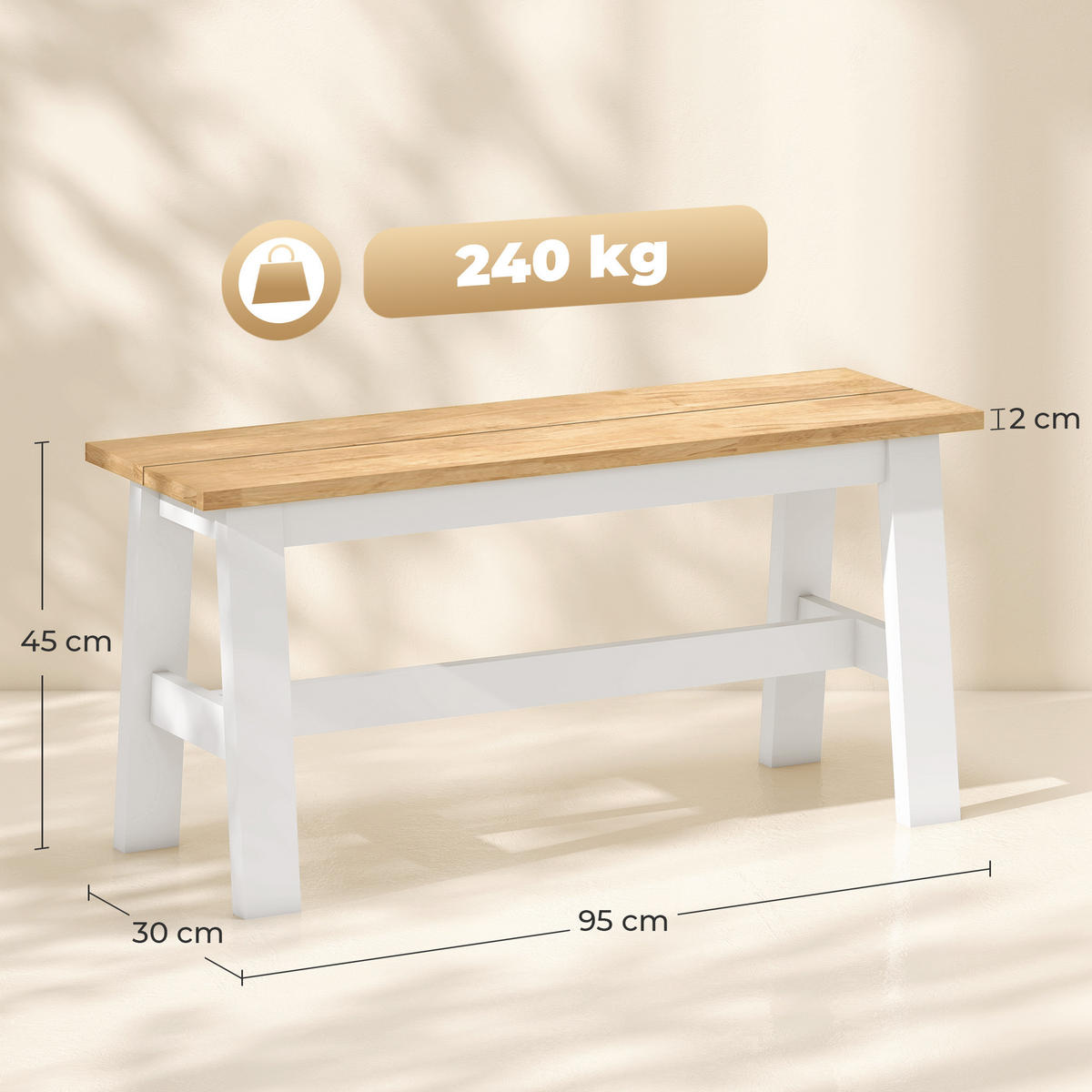 SITZBANK für Esszimmertisch Küchenbank Modern Holzbank Essbank für Eingang Eiche - Eichefarben/Weiß, Holz (30/45/95cm) - HOMCOM