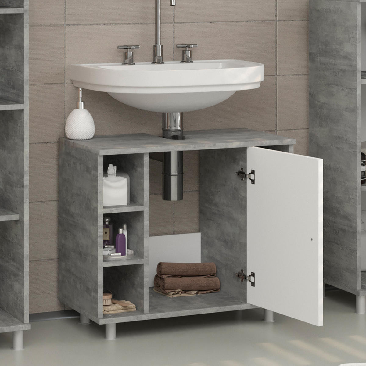 WASCHBECKENUNTERSCHRANK Fynn Beton 60 x 54 cm - Schieferfarben, Holzwerkstoff (60/54/32cm) - Vicco