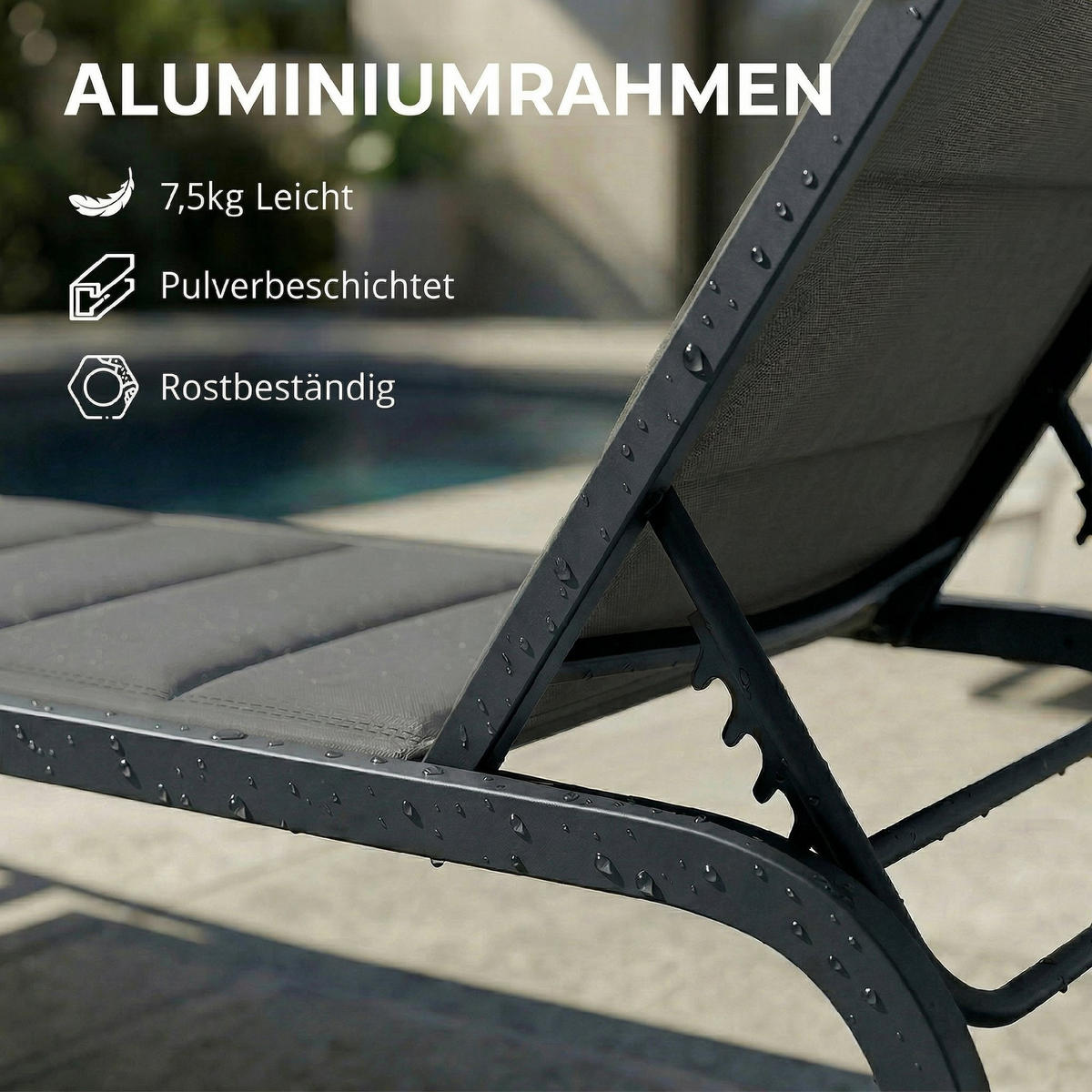 SONNENLIEGE Aluminium Dunkelgrau - Dunkelgrau, Textil/Metall (62/94/165cm) - Outsunny