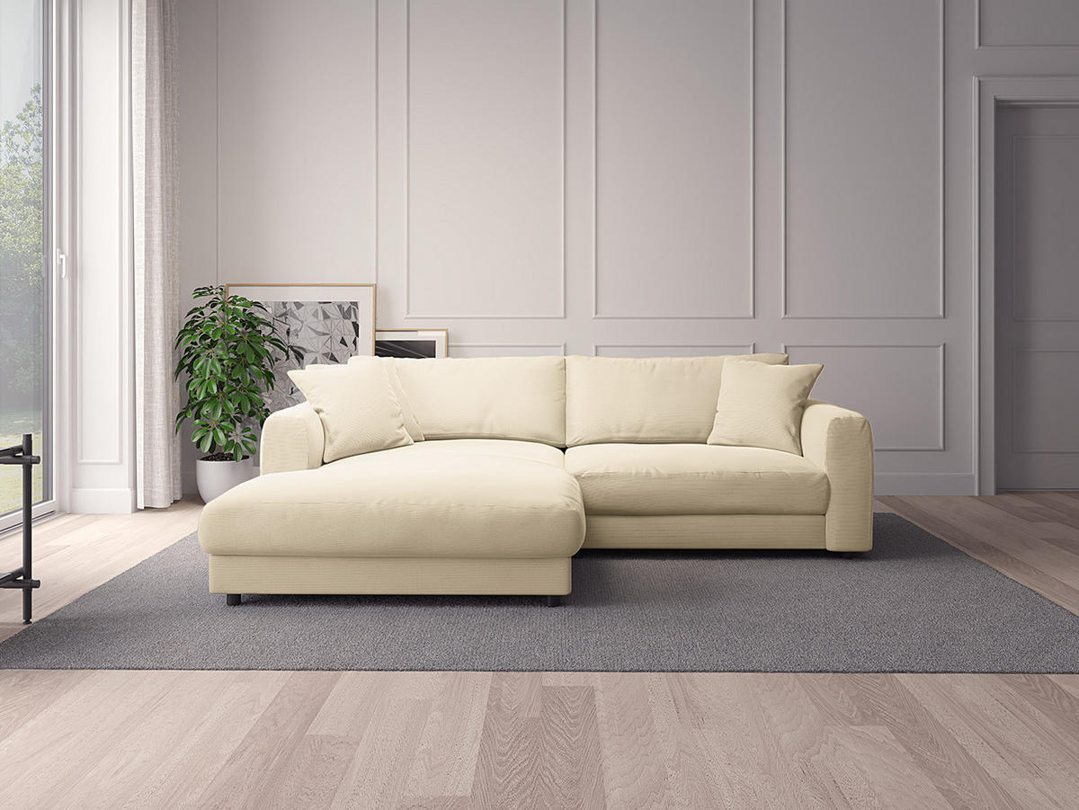 ECKSOFA mit Longchair - Beige/Schwarz, Holz/Kunststoff (238/183cm) - home24