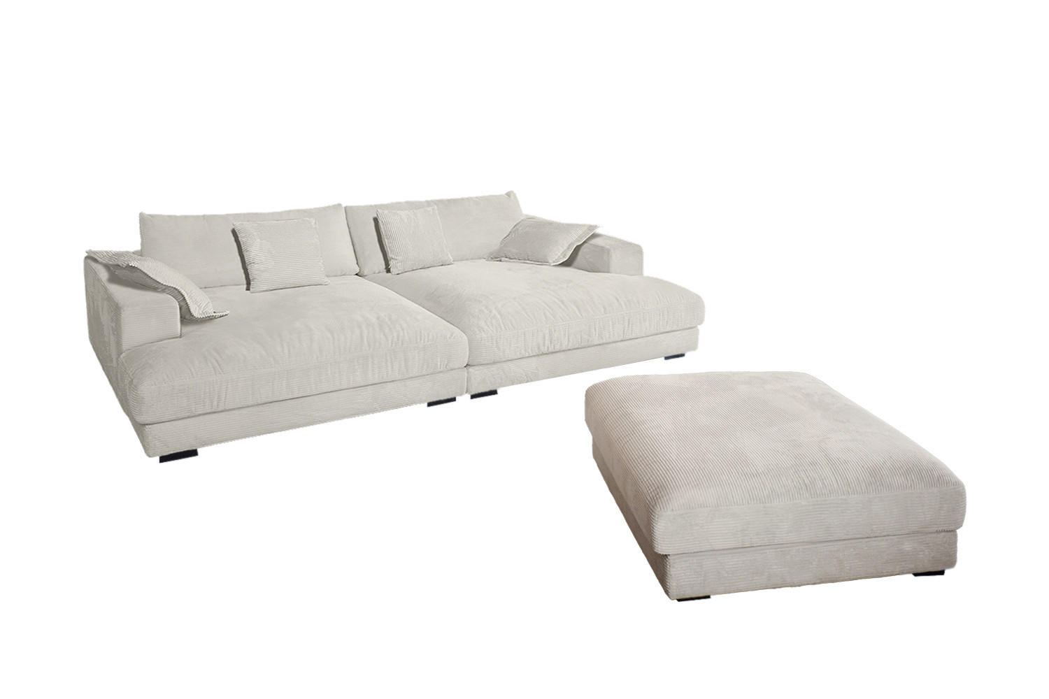 BIG SOFA-SET 6-TLG MADELINE Cremeweiß Cord - Creme/Schwarz, Kunststoff/Textil (290/85/170cm) - KAWOLA