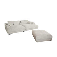 BIG SOFA-SET 6-TLG MADELINE Cremeweiß Cord - Creme/Schwarz, Kunststoff/Textil (290/85/170cm) - KAWOLA