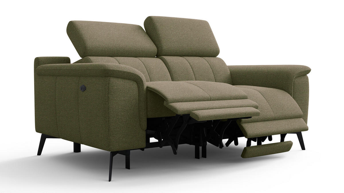 RELAXSOFA FIERO 2-Sitzer mit 2 Relaxfunktionen, olivgrün - Schwarz/Olivgrün, Holzwerkstoff/Textil (170/82/103cm) - Wozimo