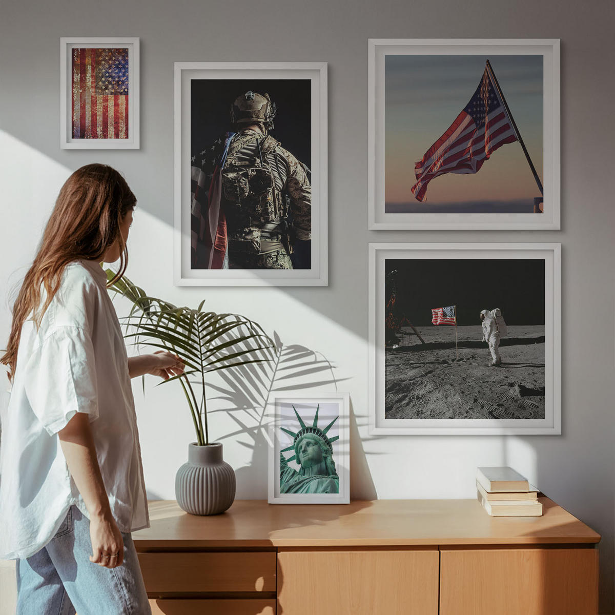 WANDBILDER 5er-Set - 50x50 cm & 20x30 cm & 40x60 cm Weißer Rahmen - Ruhige Landschaften am Strand der Sonne - Weiß, Kunststoff (40/60cm) - ArtPrintCave