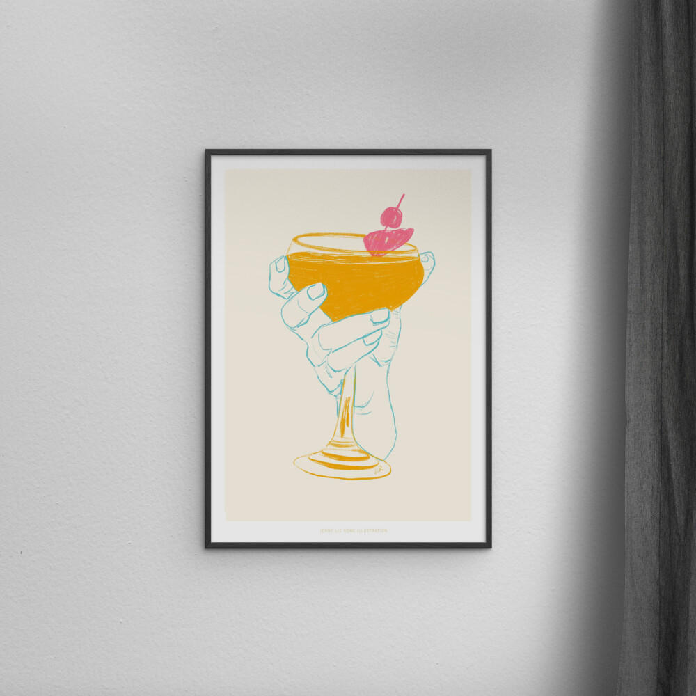 POSTER mit Rahmen Jenny Liz Rome - Cocktail 1 - Schwarz/Orange, Holz/Papier (70/100cm) - Poster&Frame