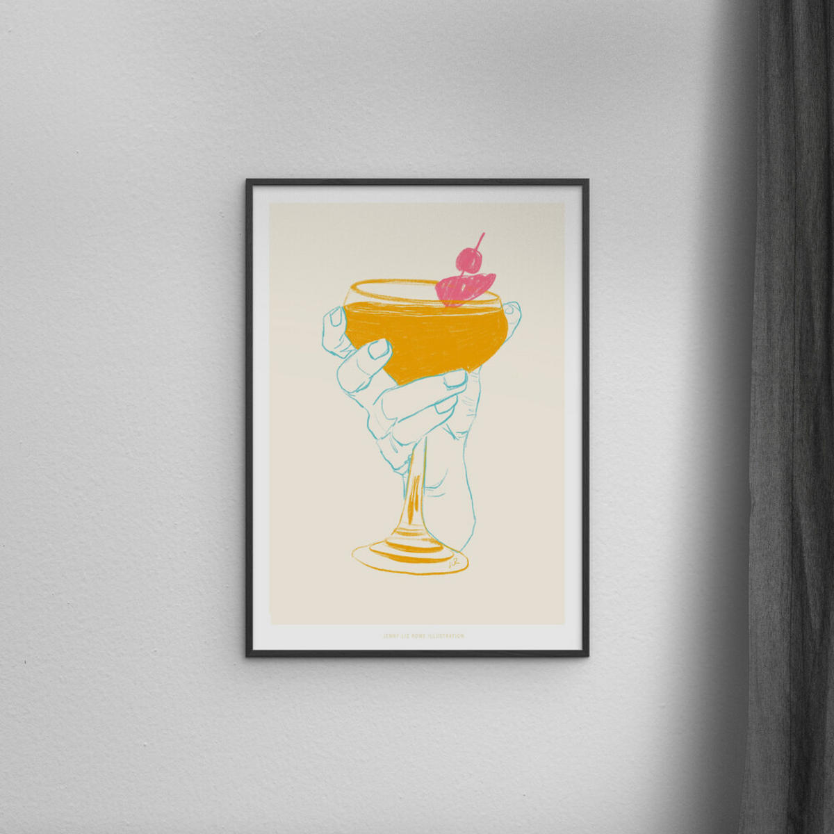 POSTER mit Rahmen Jenny Liz Rome - Cocktail 1 - Schwarz/Orange, Holz/Papier (70/100cm) - Poster&Frame