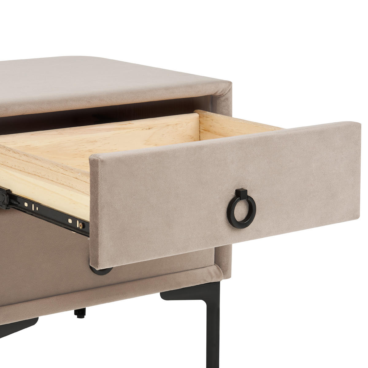 NACHTTISCH Samtstoff taupe 2 Schubladen Sezanne - Beige/Schwarz, Textil (44/45/38cm) - Beliani