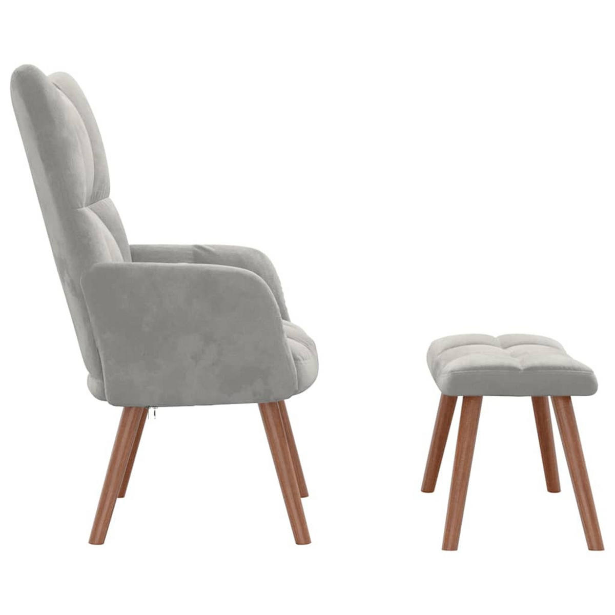 SESSEL mit Hocker, Holzbeine 61,5/69/95,5 cm aus Samt Hellgrau - Hellgrau/Braun, Holz/Textil (61.5/95.5/69cm) - vidaXL