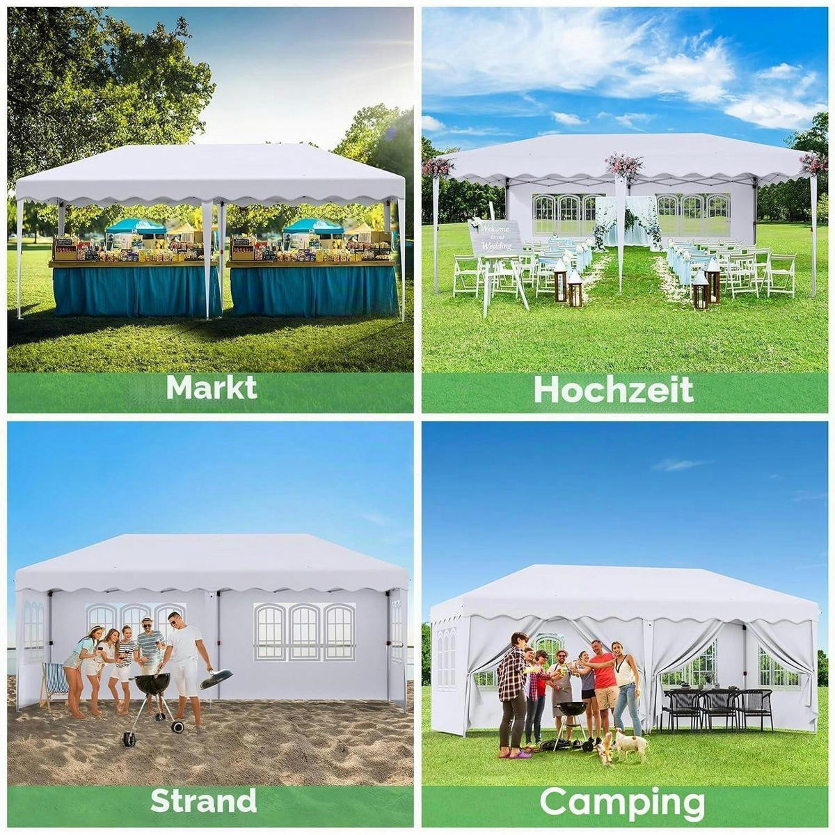 PAVILLON 3x6 m Wasserdicht Höhenverstellbar mit 6 Seitenteilen Weiß - Weiß, Textil (300/270/600cm)