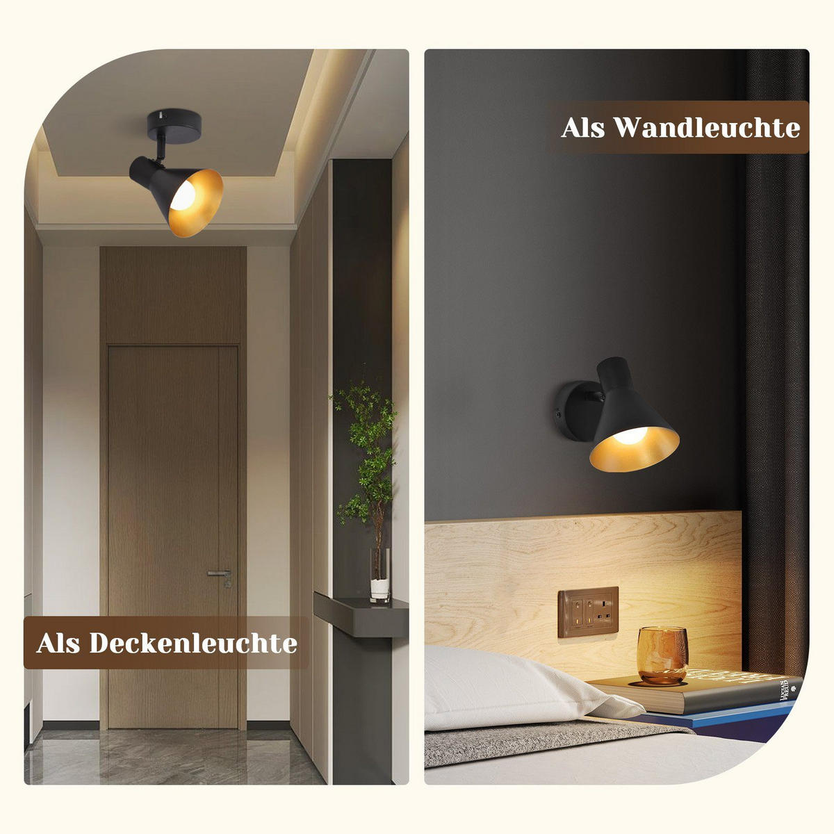 DECKENSTRAHLER 18/18/18cm - Schwarz, Metall (18/18/18cm) - ZMH
