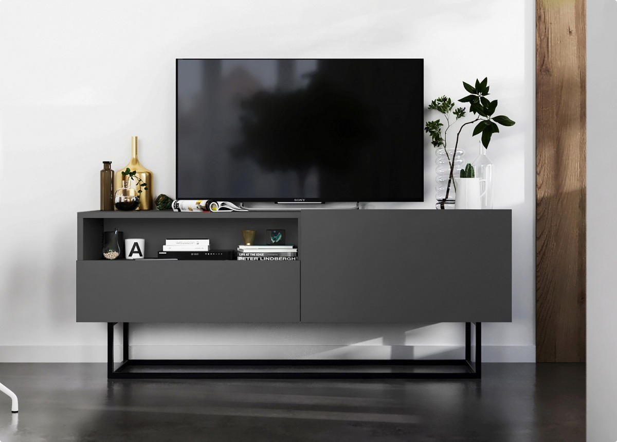 TV-SCHRANK Enjoy Graphit matt mit Metallrahmen Schublade 120 cm - Schwarz/Grau, Holzwerkstoff/Metall (120/46/35cm) - Meble Lindner
