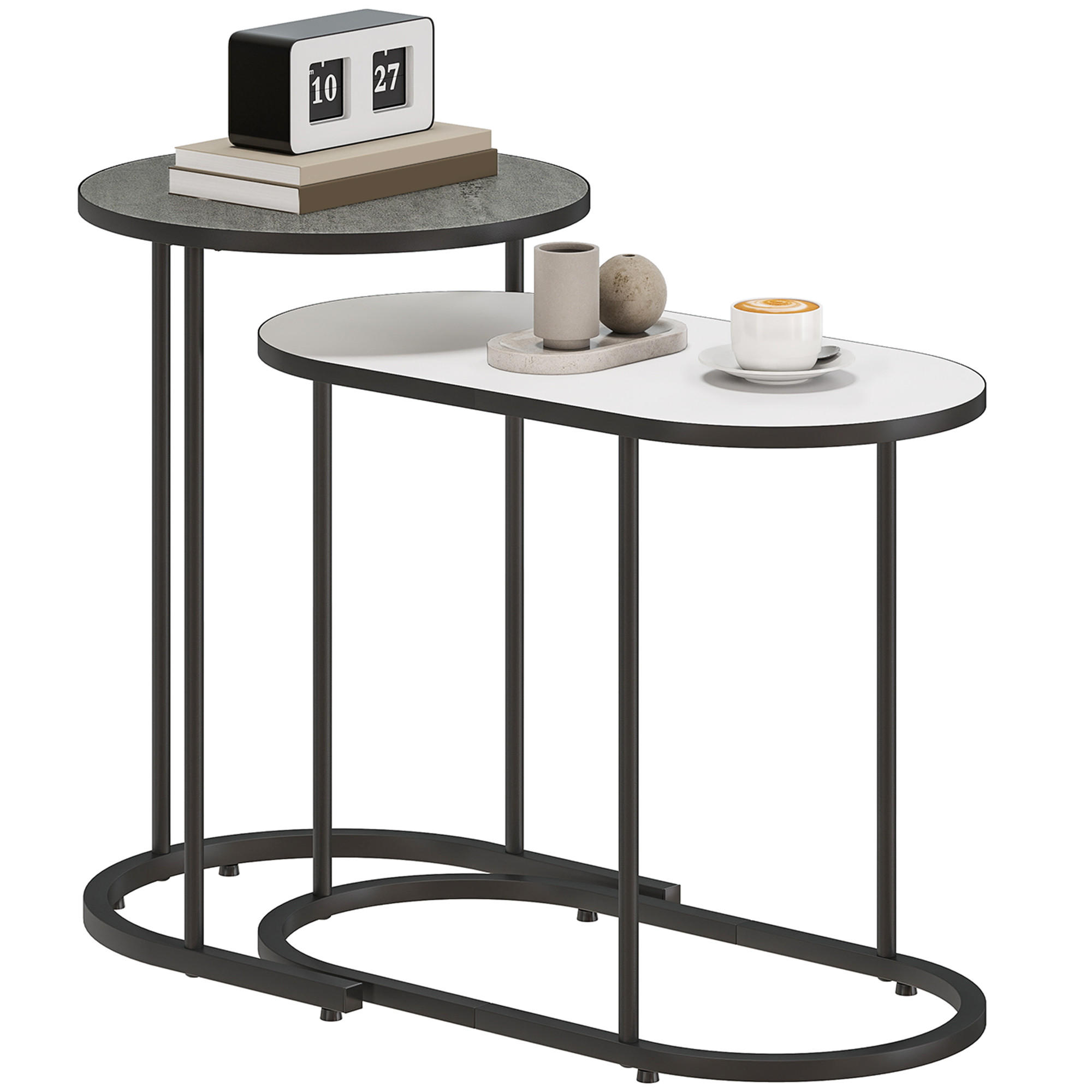 COUCHTISCHE 2er-Set Grau Weiß Schwarz - Grau, Metall (38/38/54.5cm) - PANGIVO