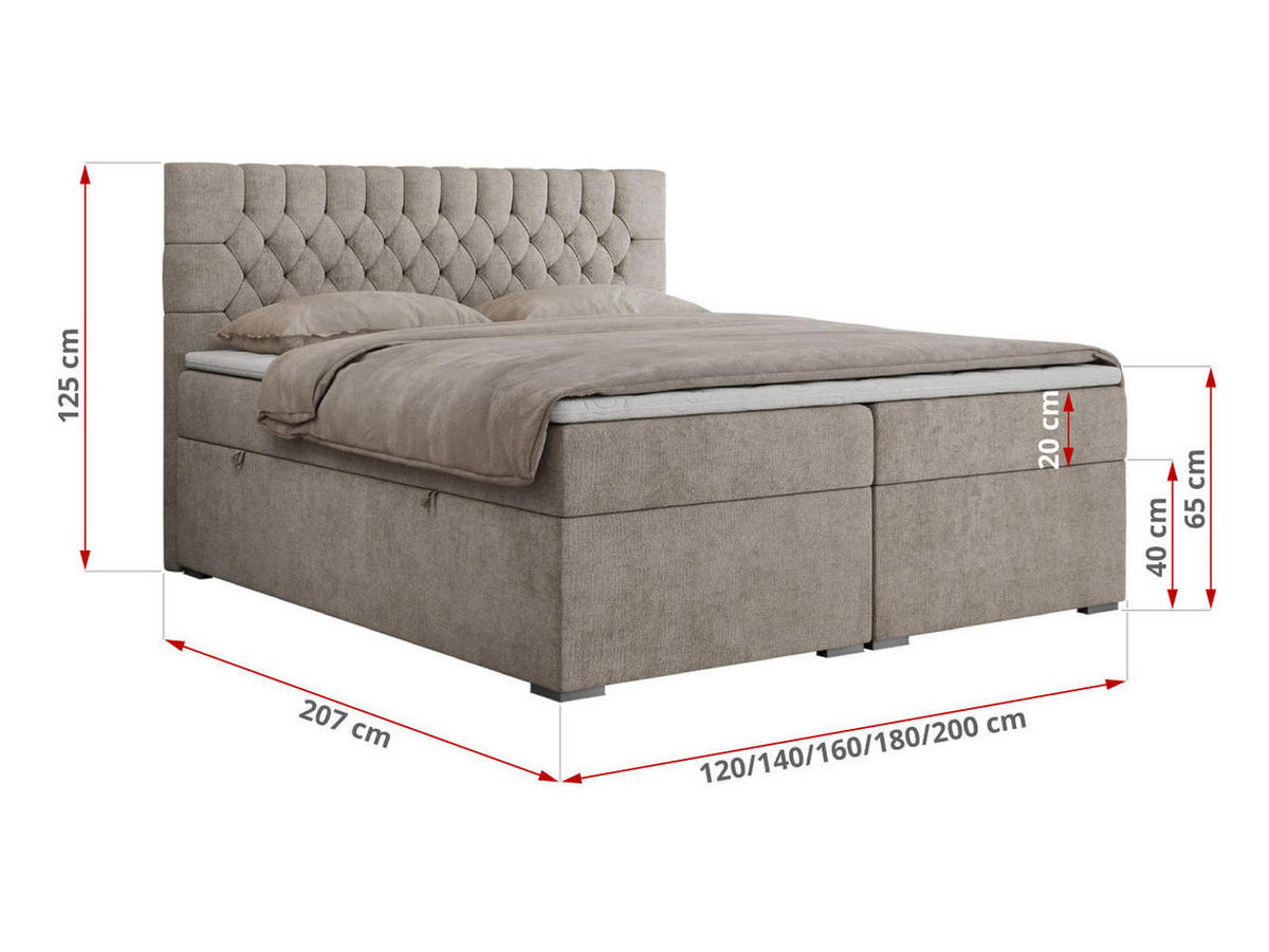 BOXBETT PERA 180/200 Beige Struktur - H4 - Beige, Holz/Textil (180/200cm) - MKS