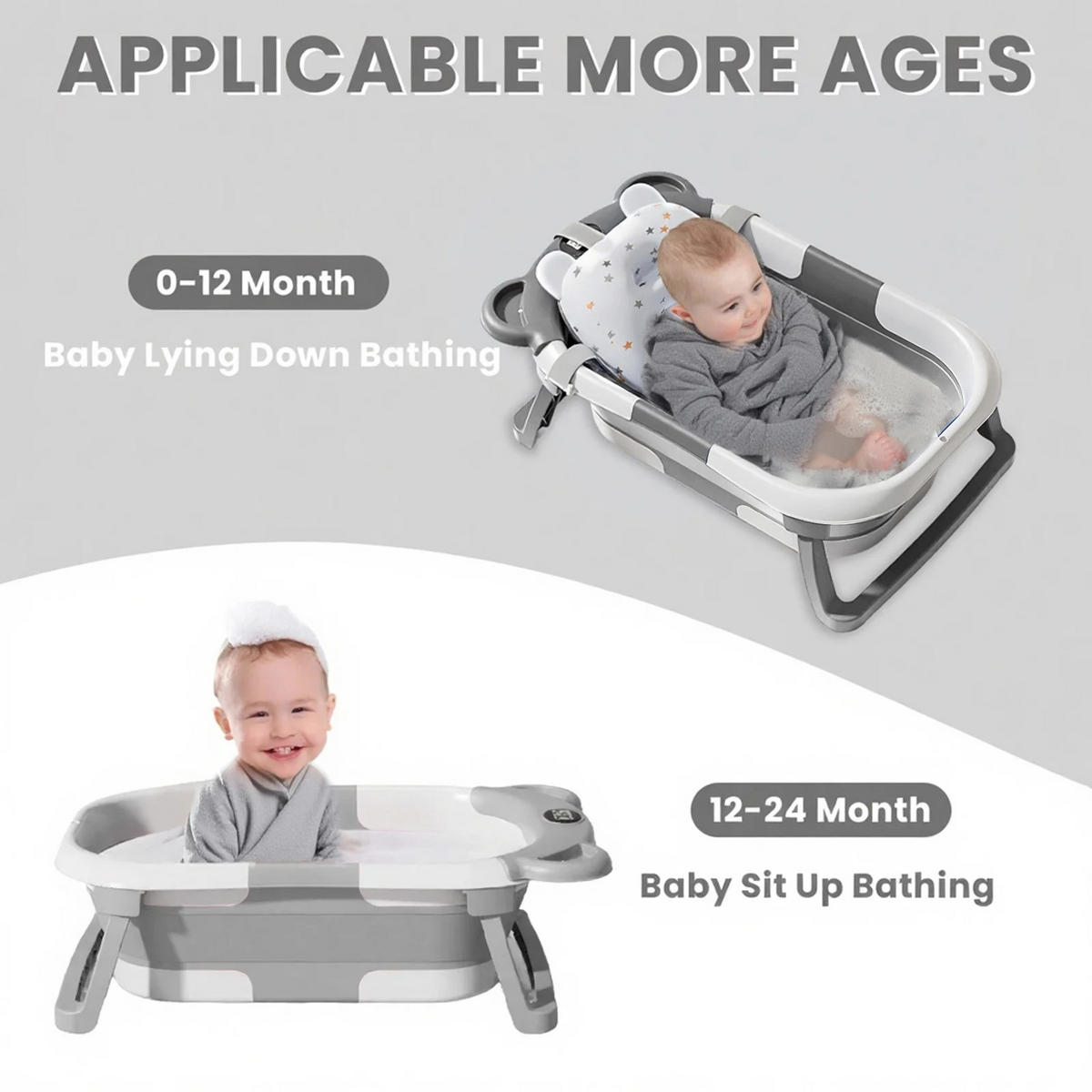 BABYBADEWANNE Tragbare zusammenklappbare, mit Thermometer und 1 weichem schwimmendem Kissen, Abflussloch, Blau - Blau, Kunststoff (67/42cm) - Kaket