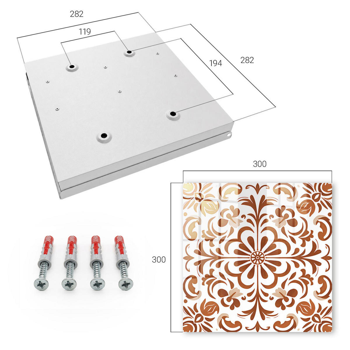 SCHLÜSSELBOX Weiß 30x30 cm – Türöffnung nach rechts - Ornamentales Muster - Braun, Metall (30/30/5cm) - TULUP