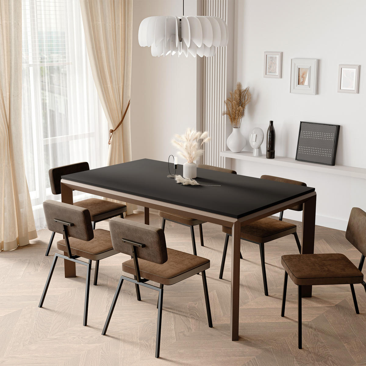 AUSZIEHTISCH FARO 180-270/90/76 cm, Schwarz / Braun - Schwarz/Braun, Holzwerkstoff/Metall (90/180/76cm) - Idohome