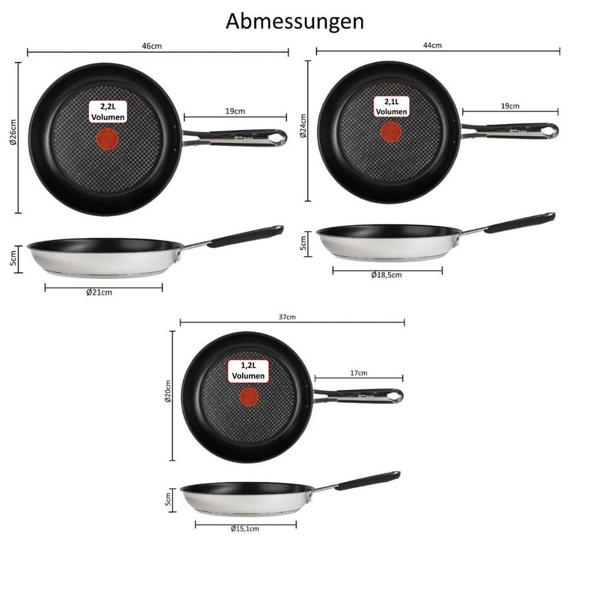 PFANNENSET Jamie Oliver 6-tlg 20/24/28 cm mit Glasdeckel Induktion - Silberfarben/Schwarz, Metall - Tefal