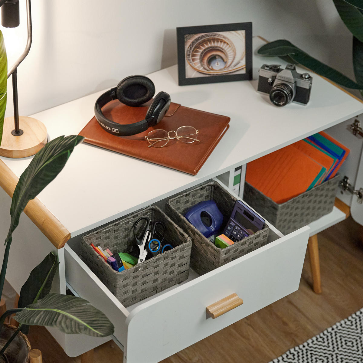 3TLG.AUFBEWAHRUNGSKORB Set - Grau, Papier/Metall (24.5/35/14cm) - Relaxdays