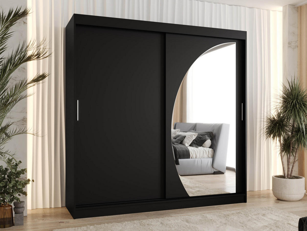 SCHWEBETÜRENSCHRANK Wika 200 cm mit Schubladen - Silberfarben/Schwarz, Holzwerkstoff/Kunststoff (200/200/62cm) - MIRJAN24