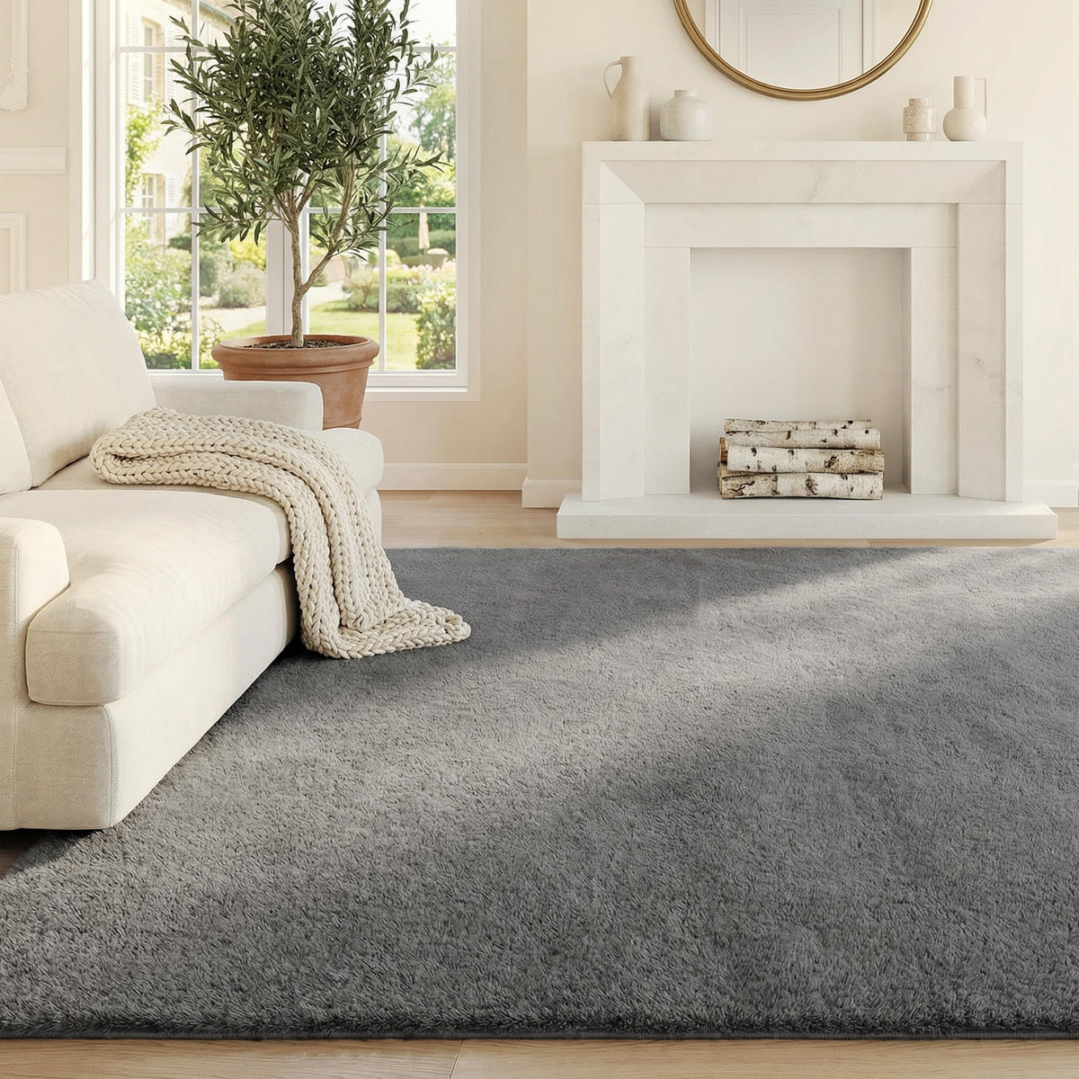 TEPPICH DE-14308 Langflor, maschinenwaschbar, rutschfest Hellgrau - Hellgrau, Textil (120/160cm) - ComfortXL