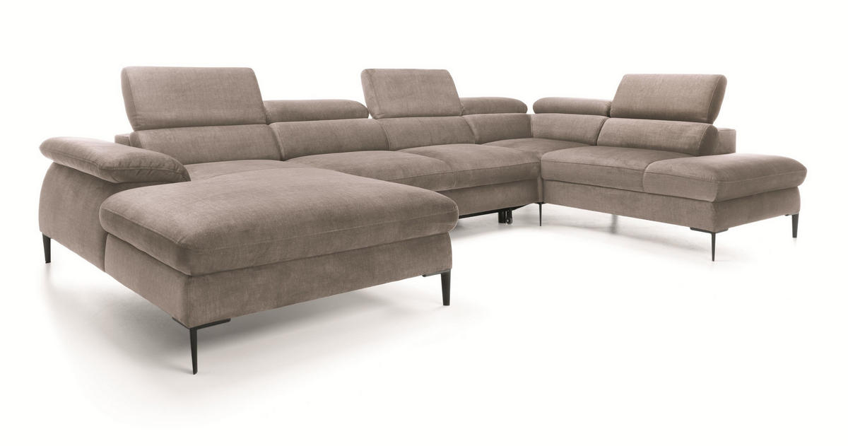 WOHNLANDSCHAFT MESTO Braun Velours-Stoff mit Schlaffunktion - Braun, Holz (353/94/182cm) - MASSENO