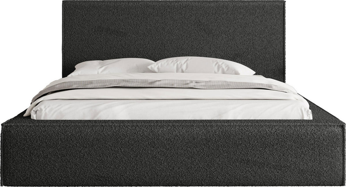 POLSTERBETT Terra mit Bettkasten, Schwarz Boucle 120x200 cm - Birkefarben/Schwarz, Holzwerkstoff/Kunststoff (120/200cm) - WFL GROUP