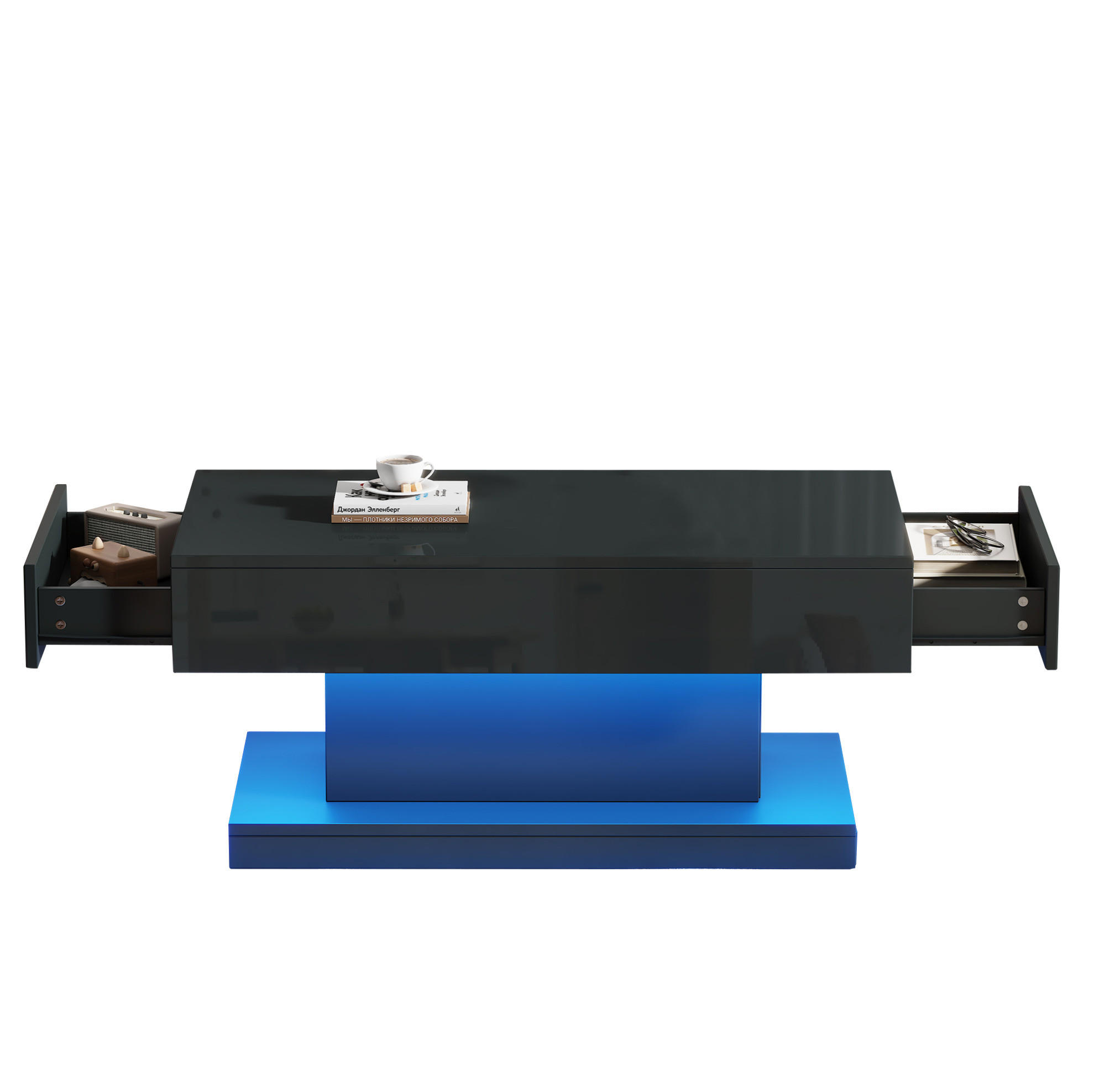 COUCHTISCH 100/50/45 cm Schwarz aus Spanplatte mit 2 Schubladen und LED-Lichtstreifen - Schwarz, Holzwerkstoff (100/50/45cm) - OKMYHOME