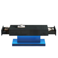 COUCHTISCH 100/50/45 cm Schwarz aus Spanplatte mit 2 Schubladen und LED-Lichtstreifen - Schwarz, Holzwerkstoff (100/50/45cm) - OKMYHOME