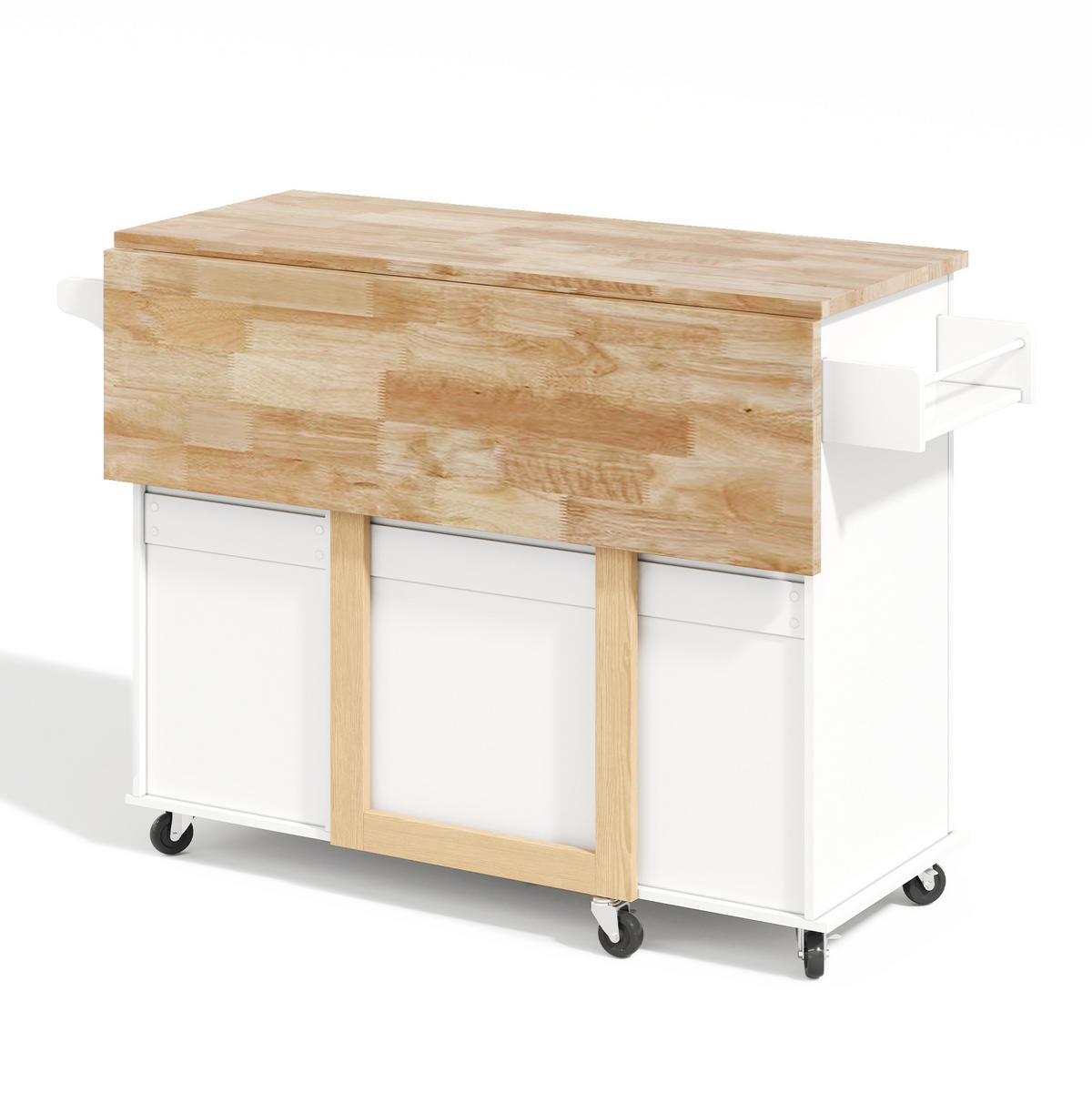 KÜCHENINSEL 137x76x92cm Weiß mit Klappplatte, Schrank, 3 Schubladen & Rollen - Weiß, Holzwerkstoff (137/92/76cm) - Modfu