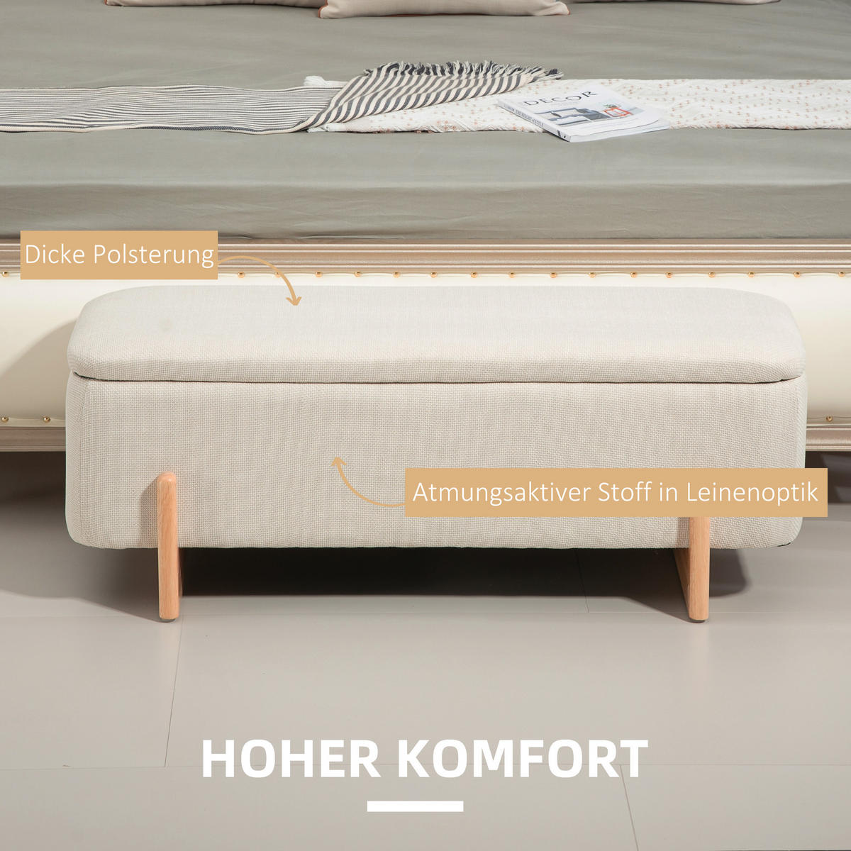 SITZBANK Polsterbank - Beige, Kunststoff (44/44.5/111cm) - HOMCOM