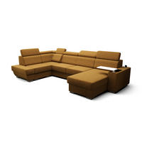 WOHNLANDSCHAFT KONGO RBN20, Eckcouch in U-Form mit Schlaffunktion, Farbe: Gelb, Velourstoff, Ottomane Rechts - Gelb, Textil (340/103/200cm) - O-Sofa