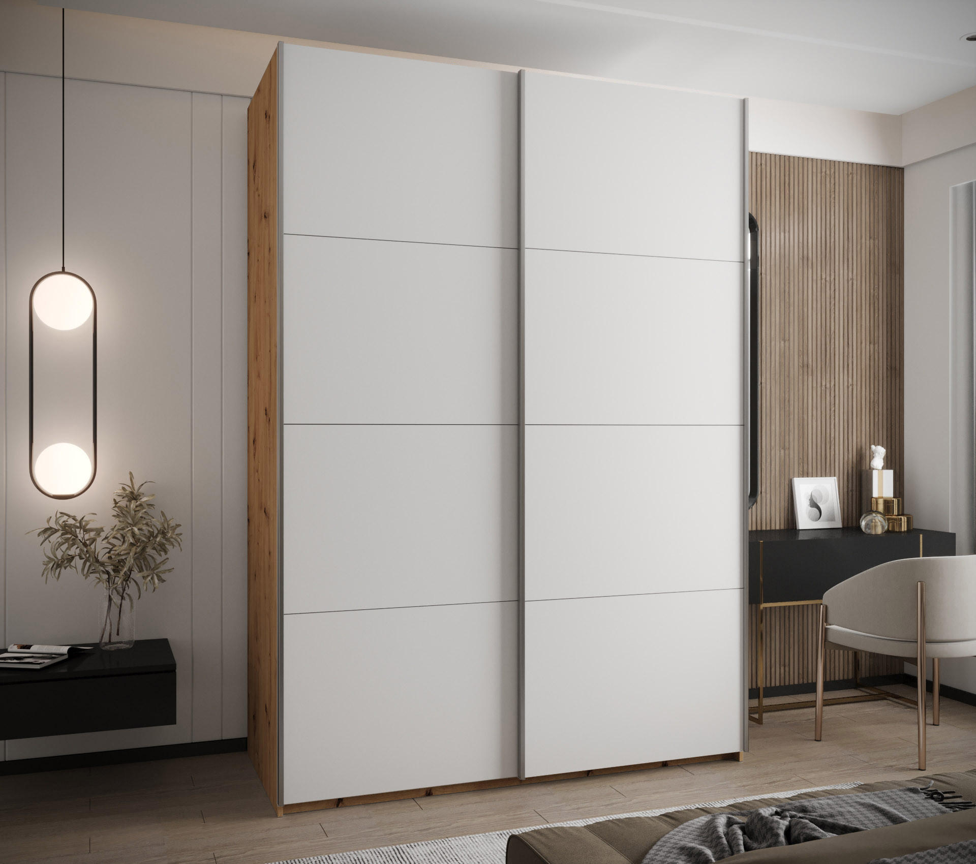 SCHWEBETÜRENSCHRANK 245,5/170/64 2-türig - Silberfarben/Weiß, Holz/Metall (170/245/64cm) - Abiks Möbel