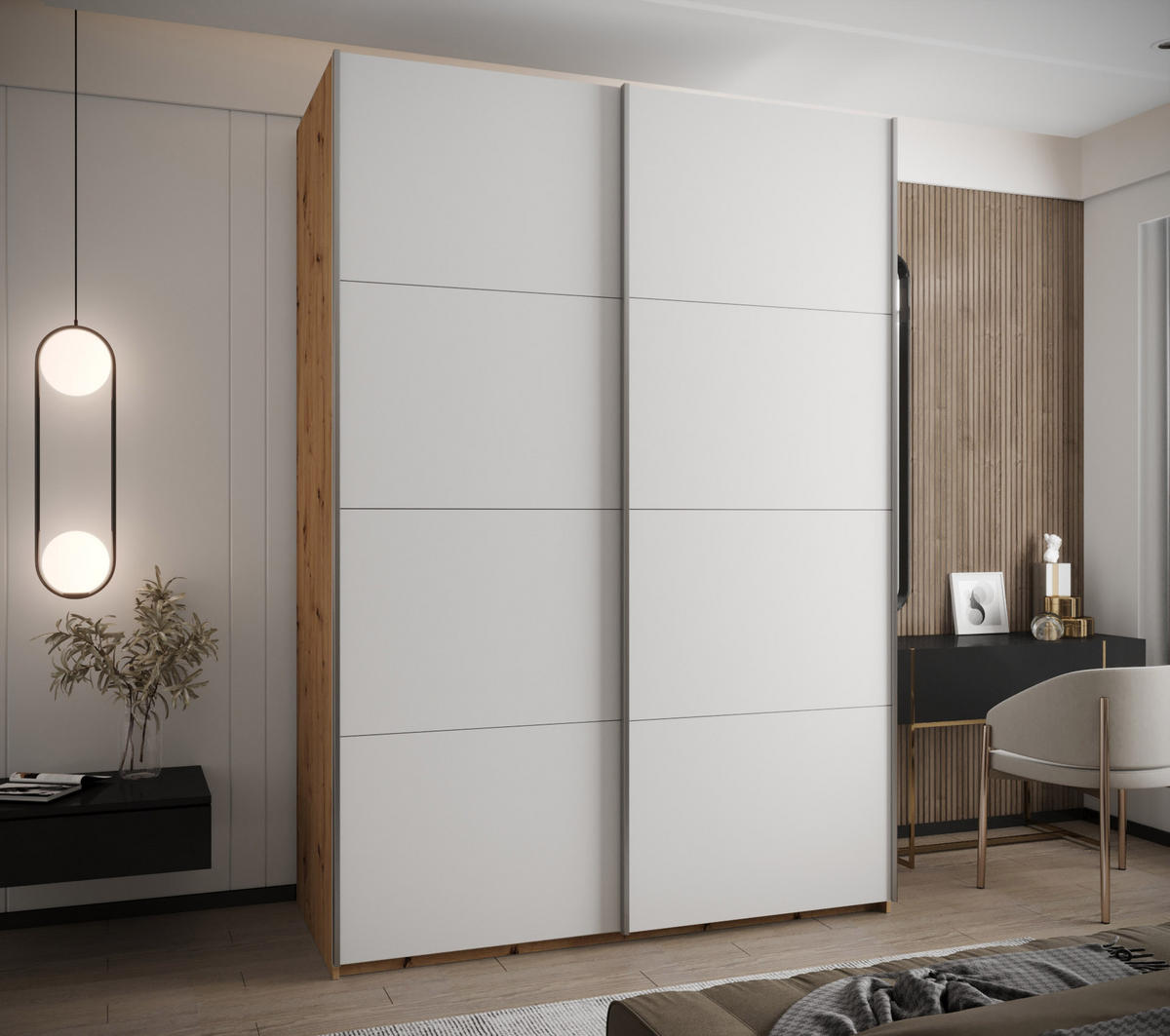 SCHWEBETÜRENSCHRANK 245,5/170/64 2-türig - Silberfarben/Weiß, Holz/Metall (170/245/64cm) - Abiks Möbel
