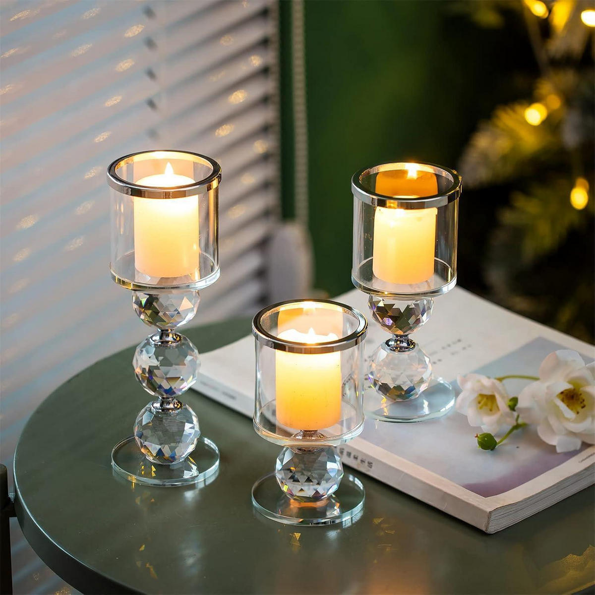 KERZENSTÄNDER 3-teiliges Set Kristall Glas Silber - Silberfarben, Glas (7/19.5/7cm)