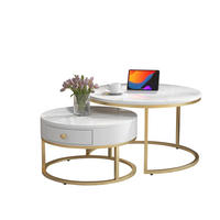 COUCHTISCH-SET aus MDF 70/70/48 und 50/50/43,5 cm, 2-teiliges Nesting-Design mit Hochglanz-Marmoreffekt, Weiß - Weiß, Holzwerkstoff (70/70/48cm) - Redom