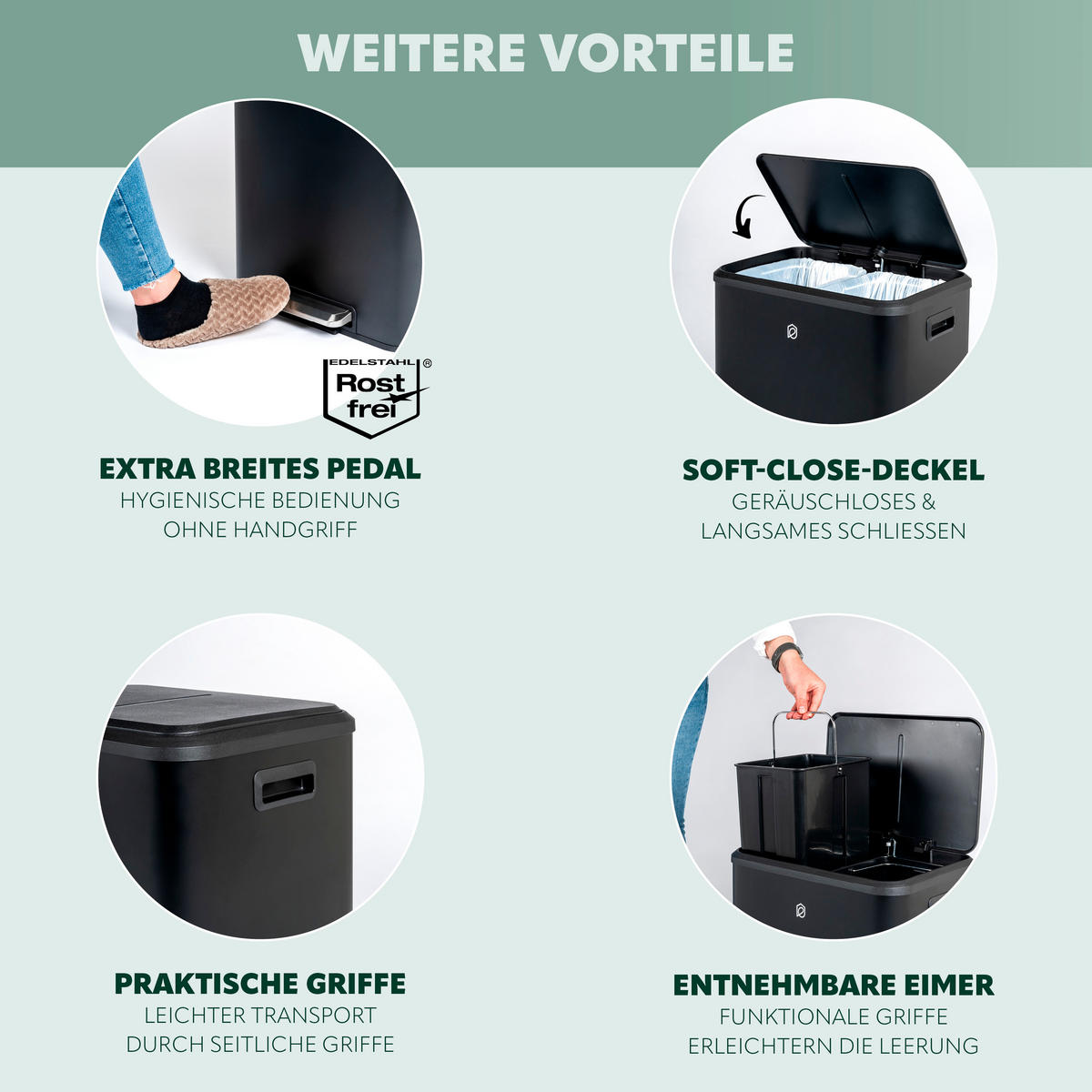 ABFALLEIMER 30 Liter, schwarz - Schwarz, Metall (42.5/50/33.5cm) - eluno