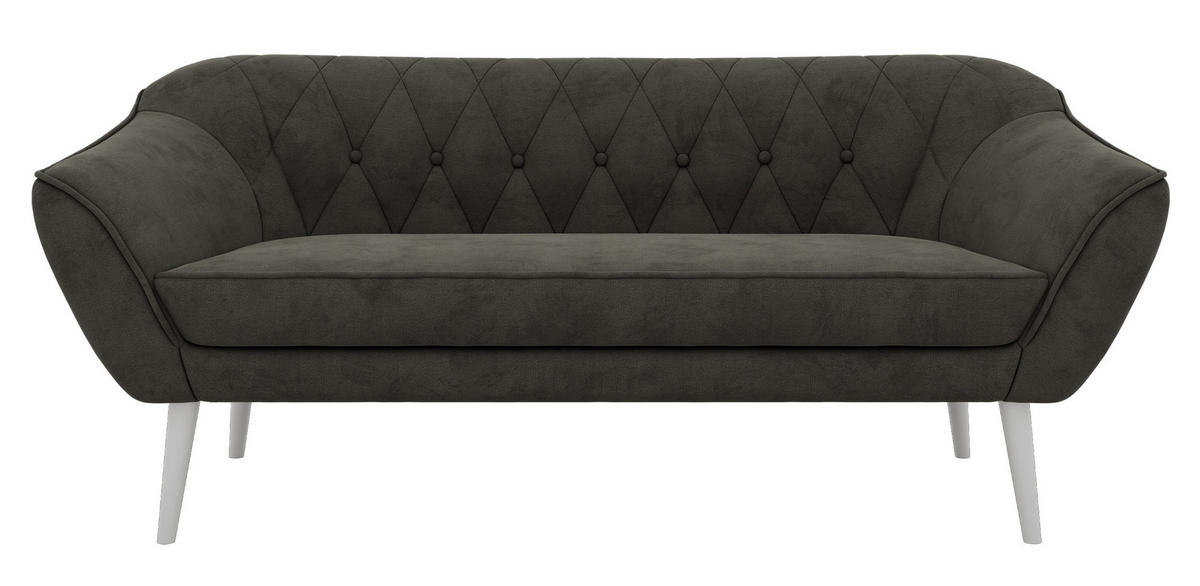 TŘÍMÍSTNÁ POHOVKA PIRS 3 - Tmavě šedá Samet - Bílé nohy - bílá/tmavě šedá, kompozitní dřevo/textil (180/75/74cm) - MKS