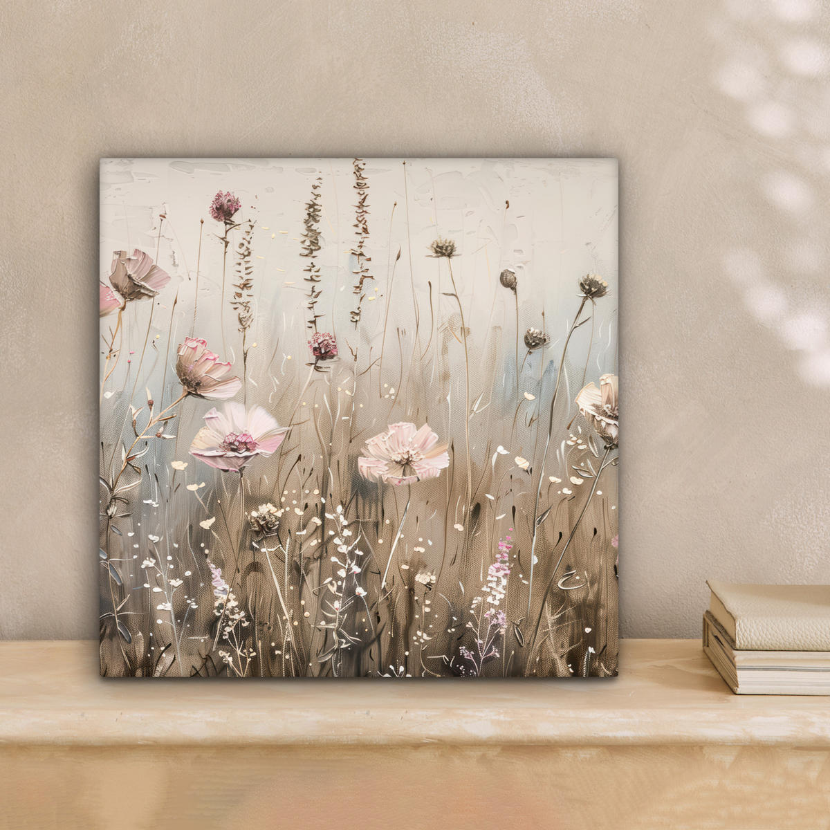 LEINWANDBILD Blumen - Rosa - Modern - Beige 20x20 cm - Beige, Textil (20/20cm) - MuchoWow