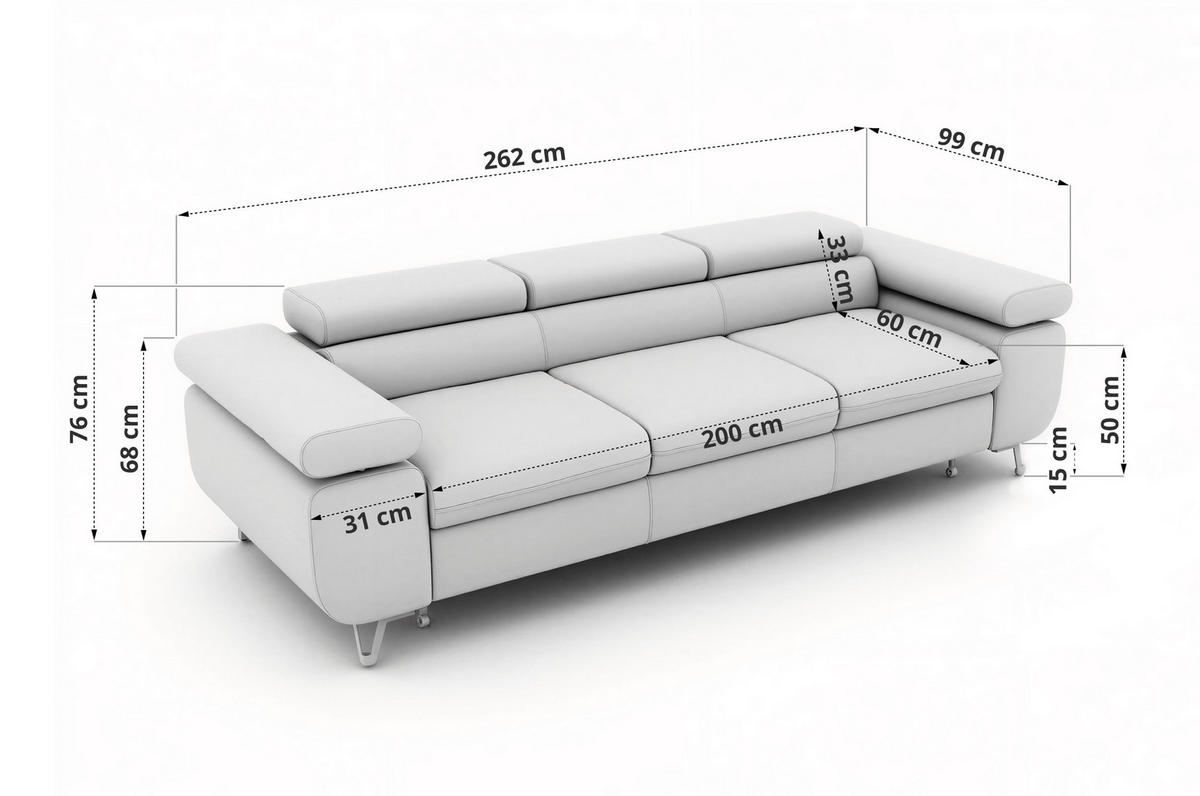 TŘÍMÍSTNÁ POHOVKA PETER 3 s rozkládací funkcí - Šedobéžová Štruktúrovaná látka - černá/šedobéžová, kov/textil (262/76/99cm) - MKS