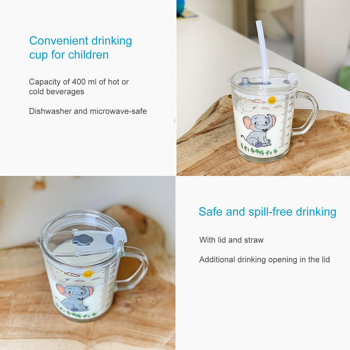 KINDER TRINKBECHER 400 ml - Grau, Glas (8.8/11.5/12.5cm) - Intirilife