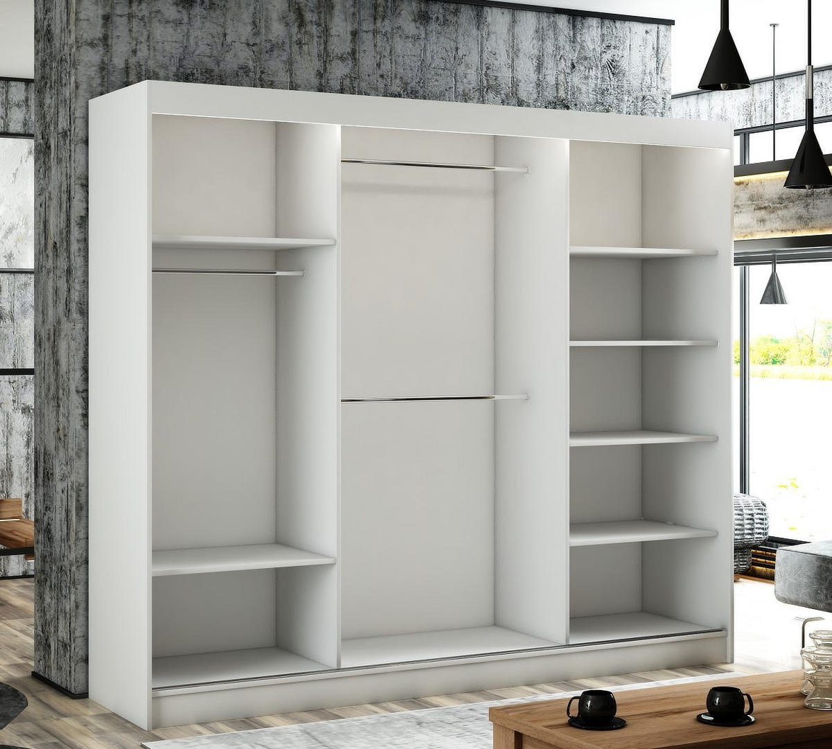 SCHWEBETÜRENSCHRANK Venus 250 cm mit Spiegel 3-türig, weiß, lacobel grau - Weiß/Grau, Kunststoff (250/215/61cm) - Margaret Hadas24