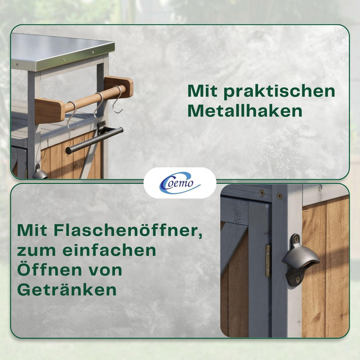 SERVIERWAGEN JAMES mit Rollen Outdoor 118/47/92 cm Farbe Grau - Grau, Holz (47/92/118cm) - Coemo