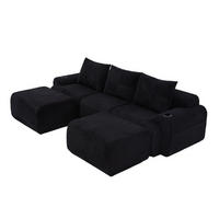 3-SITZER Wohnlandschaft Cord mit Getränkehalter und Aufbewahrungstasche 268/174/80 cm Schwarz - Schwarz, Textil (174/80/268cm) - Redom
