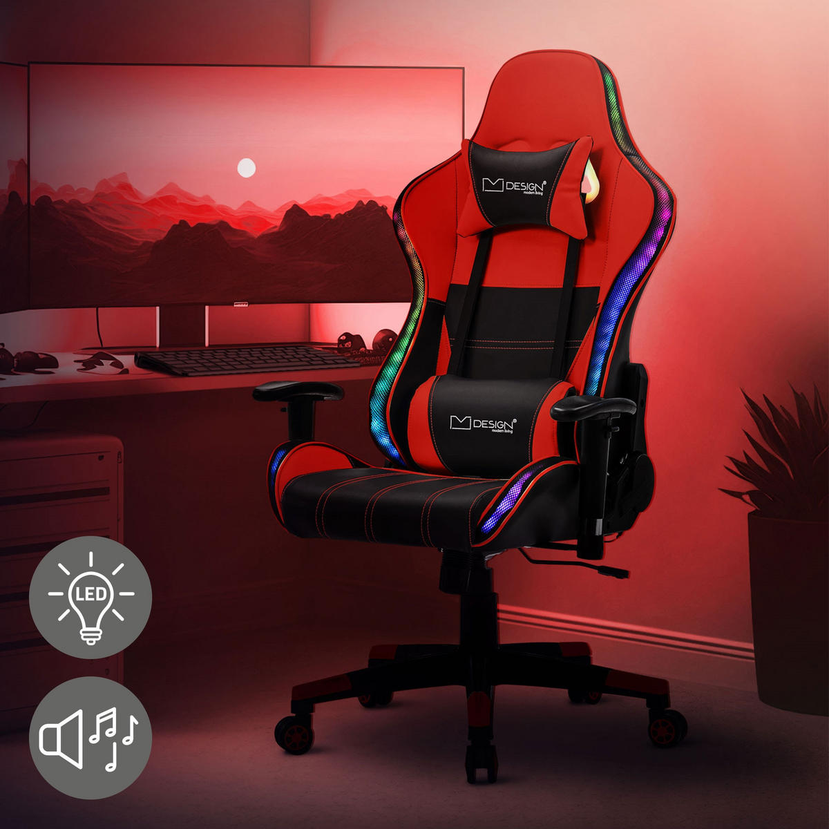 GAMING-STUHL Schwarz-Rot - Rot, Metall (72/133/72cm) - ML-DESIGN