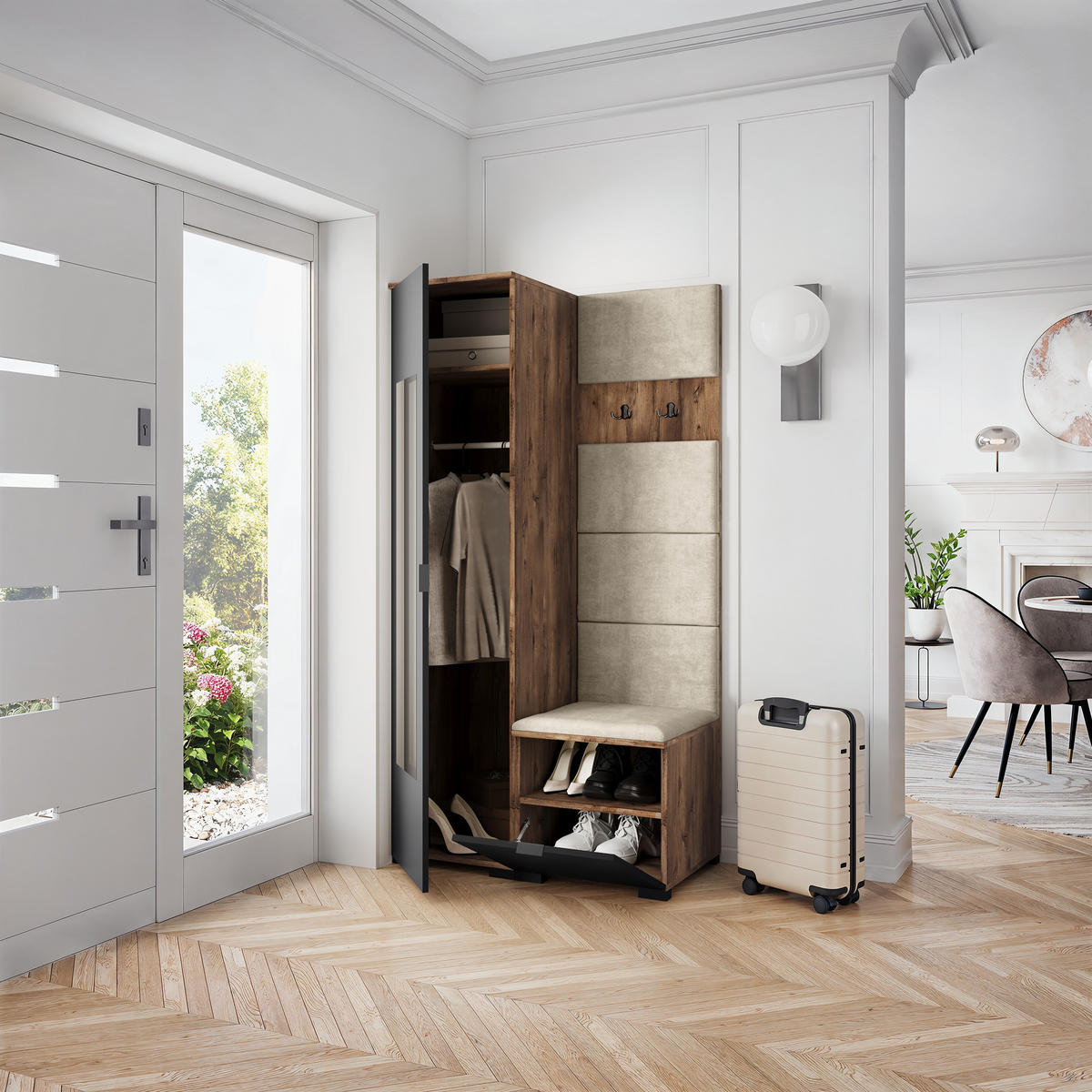 GARDEROBENSCHRANK VIRA 95/181/51 cm Modern Eichefarben - Ecru/Eichefarben, Holzwerkstoff (95/181/51cm) - MASSENO