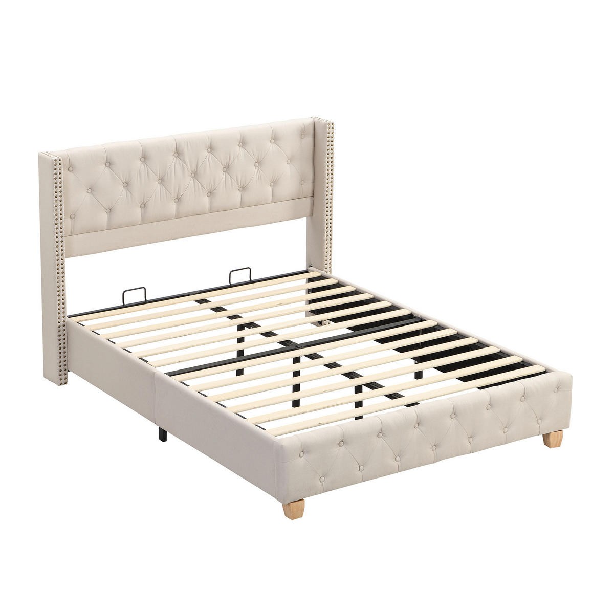POLSTERBETT 160/200 cm mit Lattenrost und gepolstertem Kopfteil in Beige - Beige, Textil (160/200cm) - BEAOK
