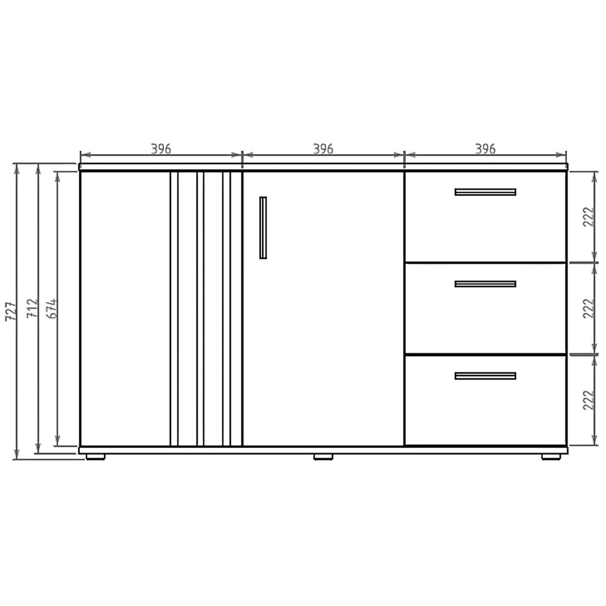 SIDEBOARD Turell 2D3SZ Weiß 120/73/35 cm – Kommode mit Schubladen - Weiß, Holzwerkstoff/Kunststoff (120/73/35cm) - AX Living