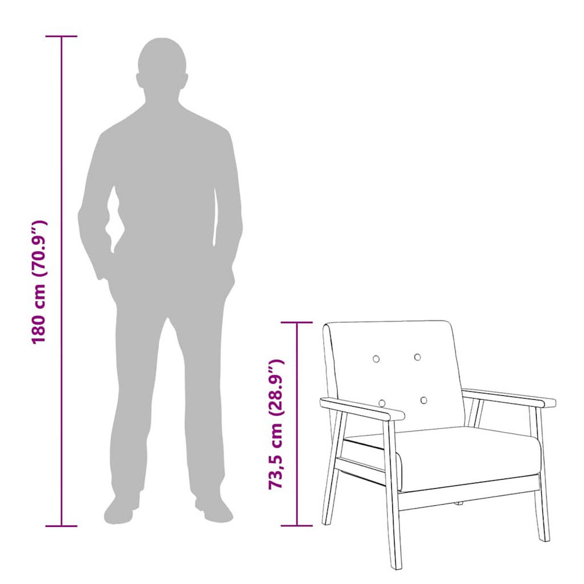 SESSEL 64,5/67/73,5 cm aus Stoff, Holz Hellgrau - Hellgrau/Braun, Holz (64.5/73.5/67cm) - vidaXL