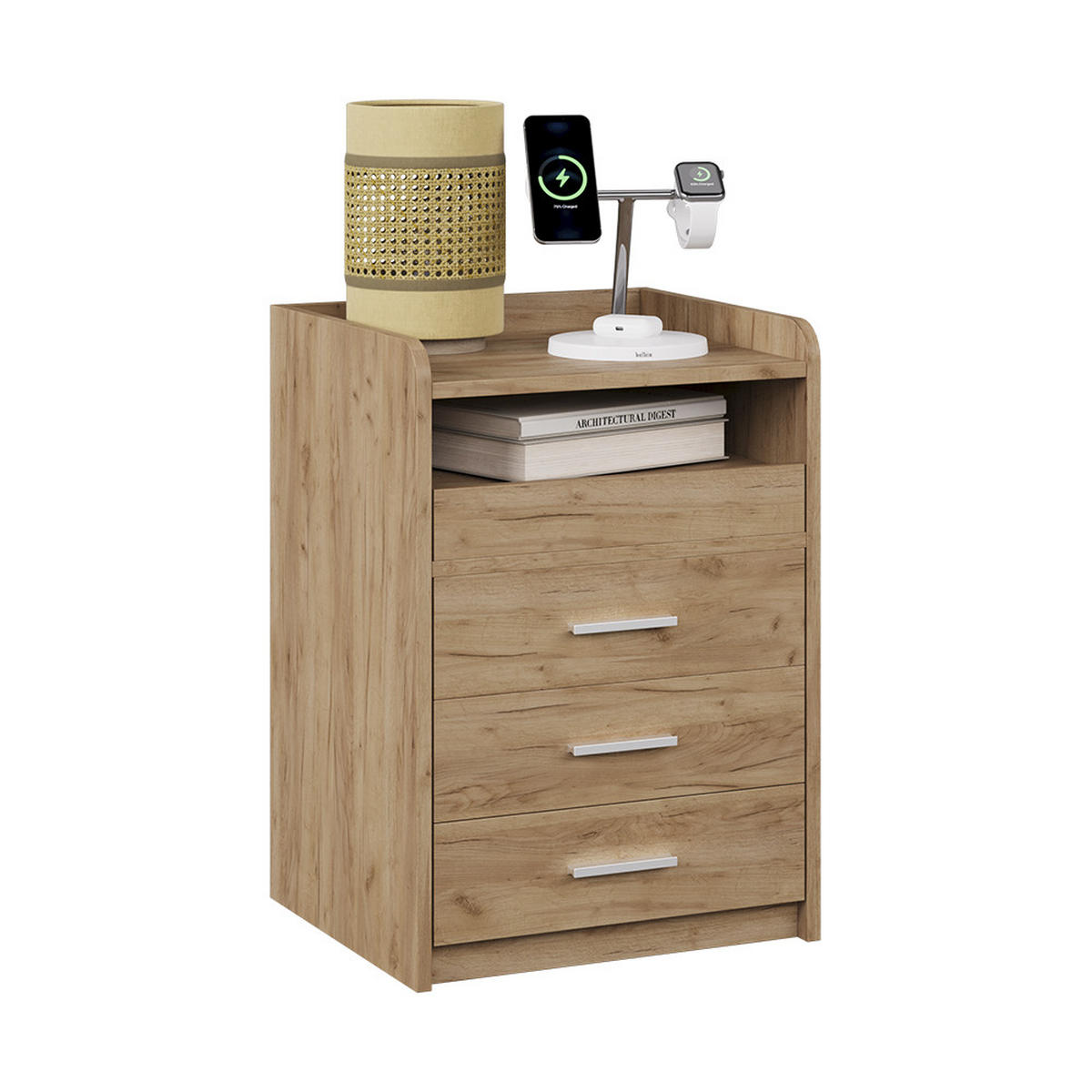 NACHTTISCH Edis Goldkraft Eiche 45 x 64 cm mit 3 Schubladen - Honigeiche, Holzwerkstoff (45/64/40cm) - Vicco